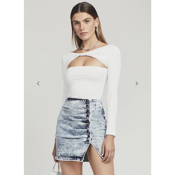 Retrofete Willa Acid-Wash Denim Skirt Large Button Made in Italy Jean Mini - Picture 1 of 10